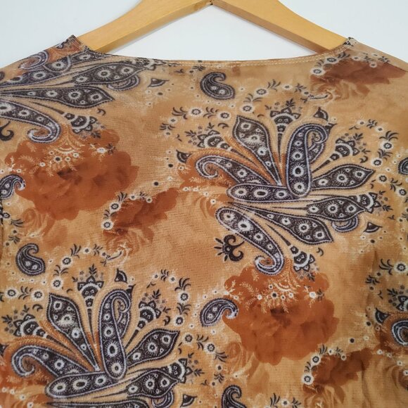 Weston Wear Top Medium Tan Floral Boho Y2K Fairy Retro 70s - Picture 7 of 12